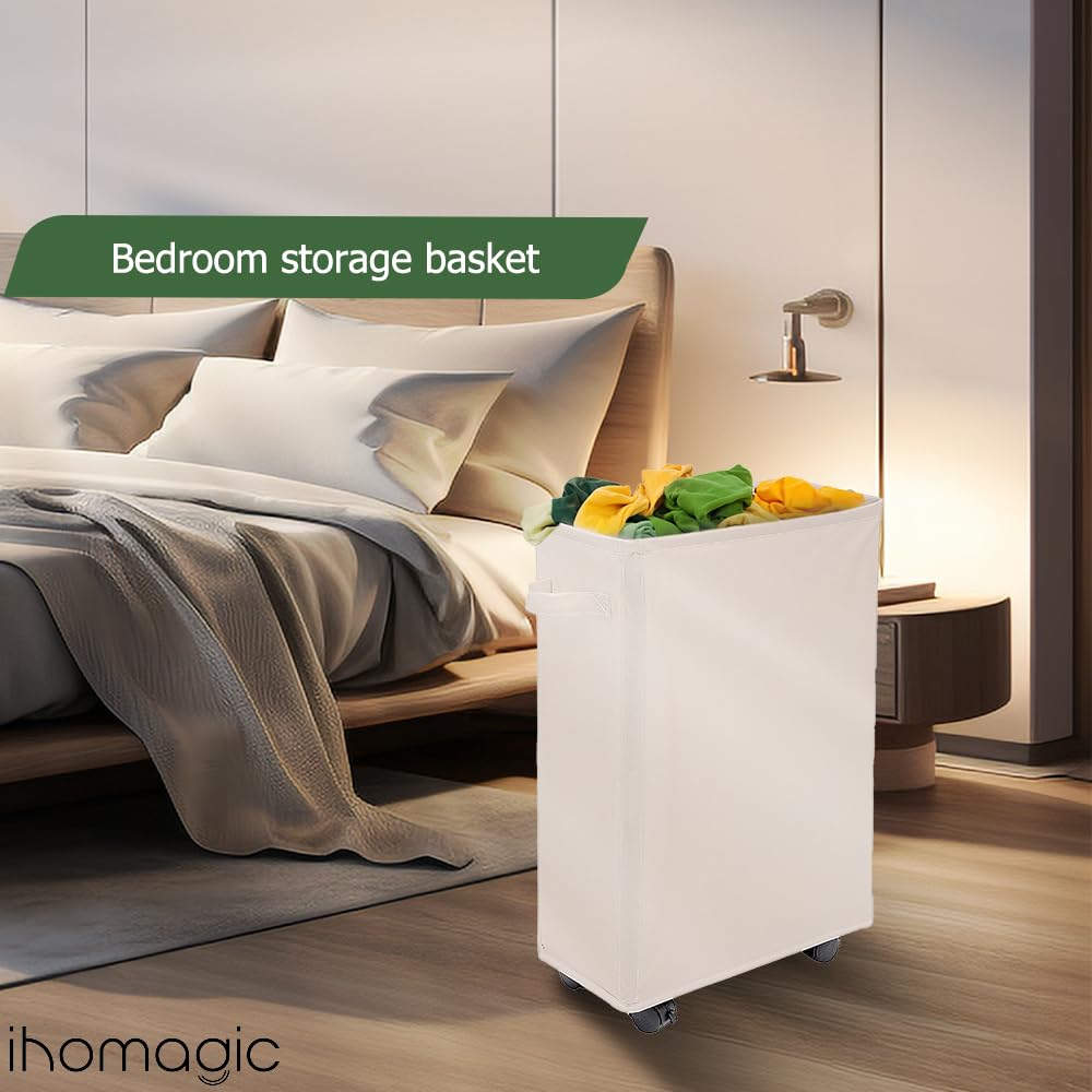 Cesto Ropa Sucia 40L con Ruedas, Cestos para la Colada Rectangular, Bolsa de Lavandería Plegable Beige