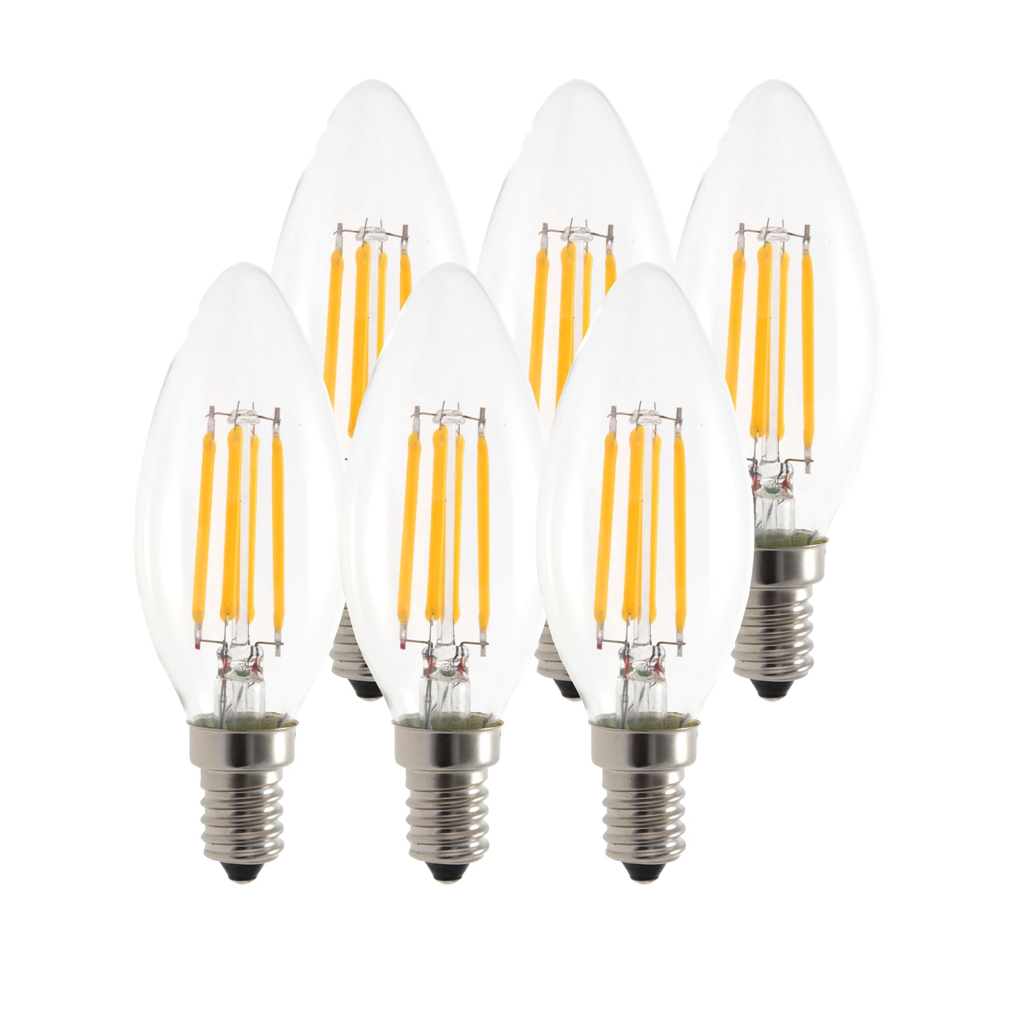 Garza Luz Cálida. - Pack De 6 Bombillas Filamento Vela, Casquillo E14, Luz Cálida 2700K, 4W, 470 Lúmenes, No Regulable