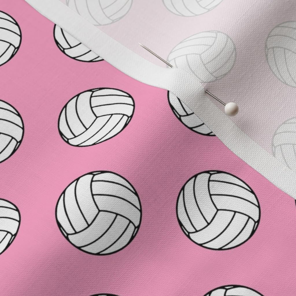 Spoonflower Fabric - Black White Sports Volleyball Balls Carnation Pink Volley Power Team Printed on Petal Signature Cotton Fabric by The Yard - Sewing Quilting Apparel Crafts Decor
