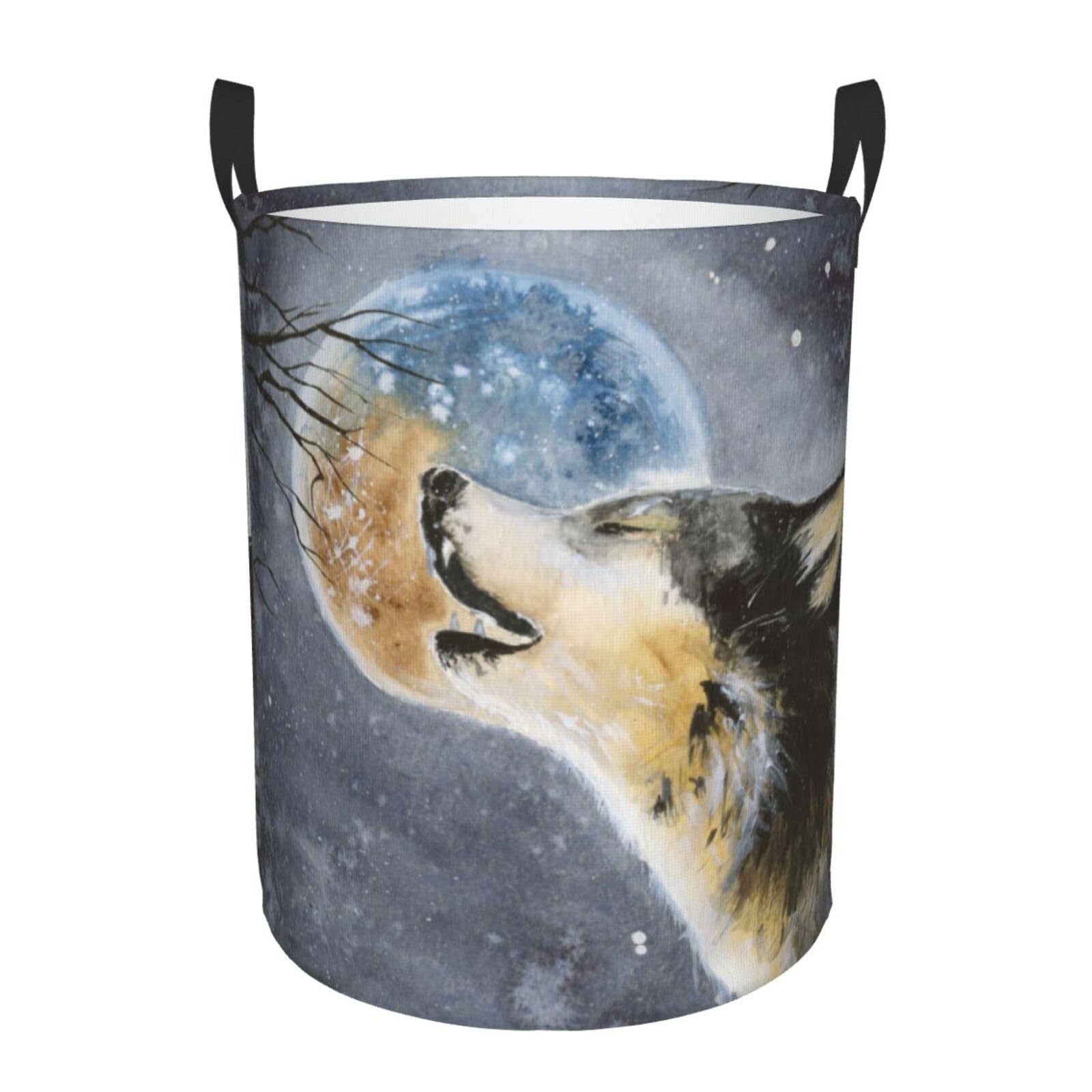 Laundry Basket Watercolor Wolf Laundry Hamper Waterproof Idea Hampers Large Collapsible Baskets with Handle Suitable for Bedroom Bathroom Utility Room Kitchen