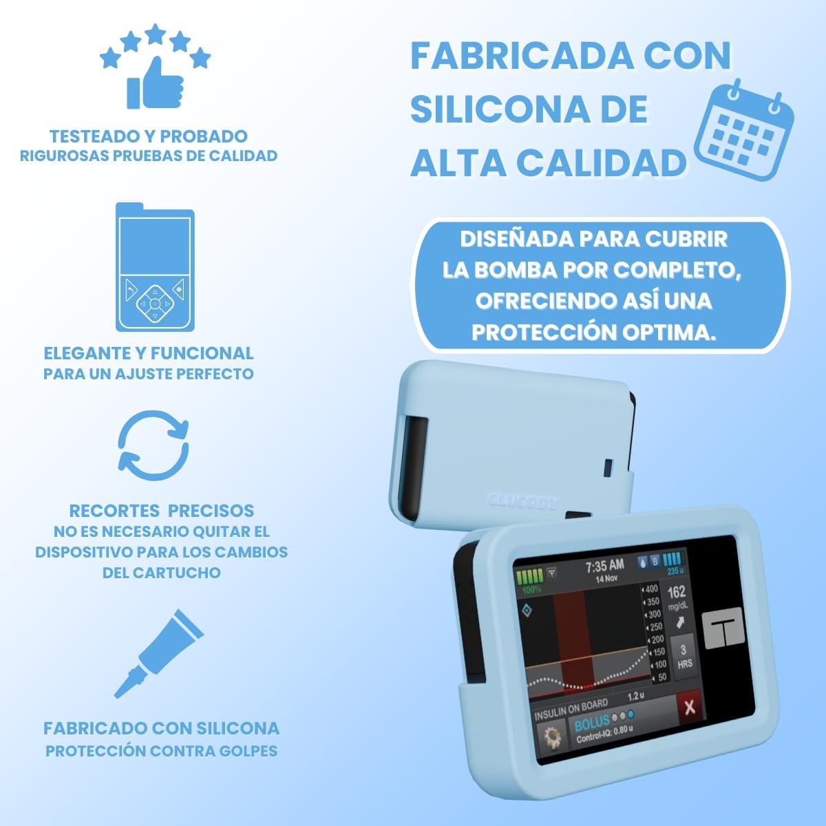 Funda Protectora De Silicona Para Bomba De Insulina Tandem/Compatible Con Todos Los Modelos De Tandem/Silicona De Alta Durabilidad. (Camo)