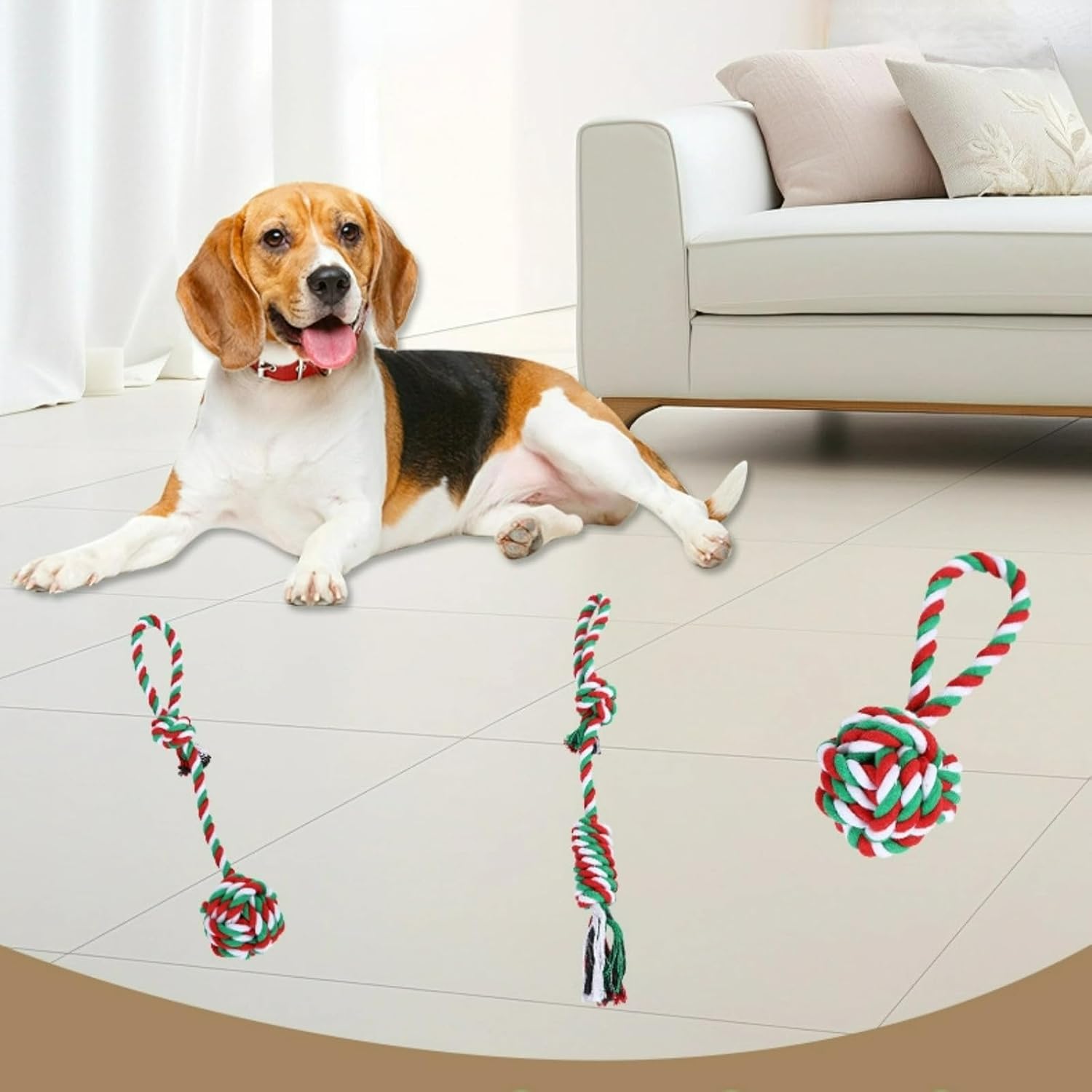 Christmas Cat Dog Knot Toy 11Pcs Set Single Ear Ball Rope Circle Bone Wrapped Handle Knot Santa Decor Cotton Rope Teeth Cleaning Dog Cat Accessories Gift for Christmas (Set1-11 pcs)