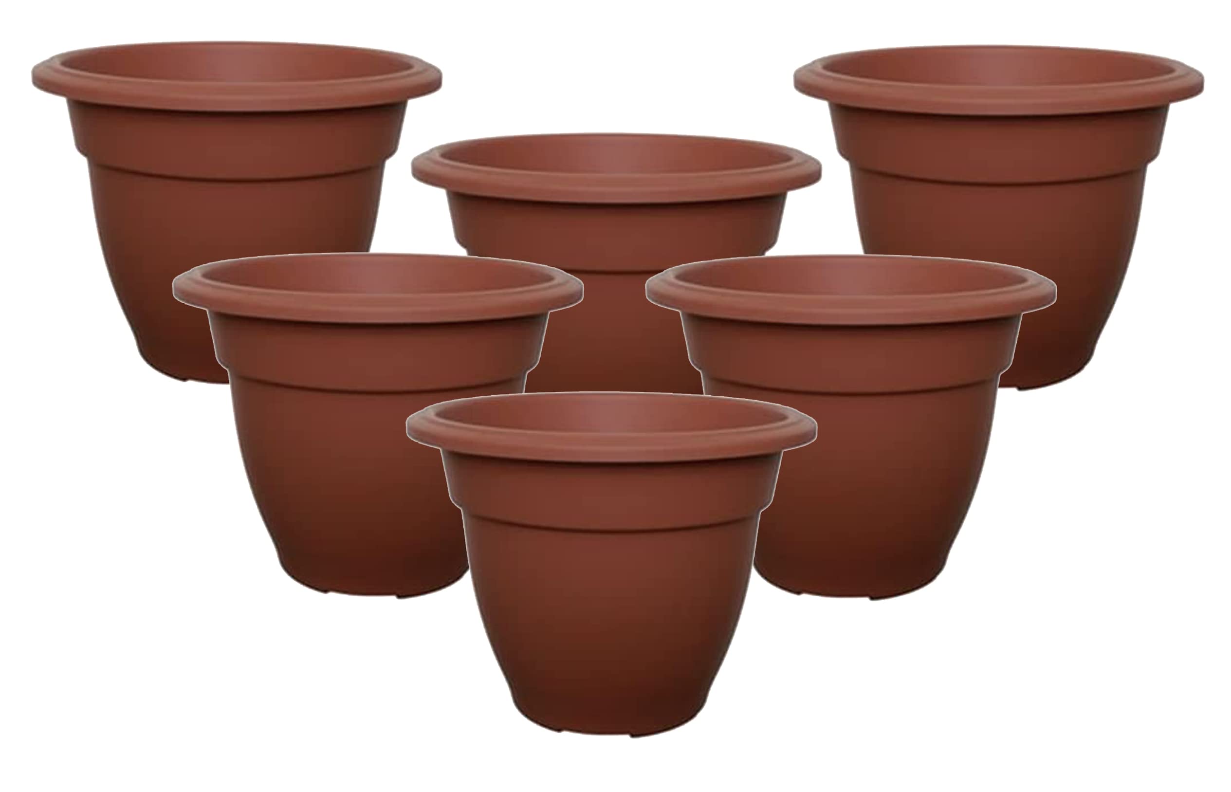 Homion Terracotta Set Of 6 Plastic Bell Round Flower Planters Outdoor Garden Nursery Herb 30Cm