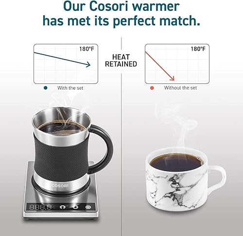 Vista 6 de COSORI Calentador de Taza de Café y Juego de Tazas para Escritorio, Calentador de Tazas, Regalos para Oficina y Navidad, Control de Temperatura