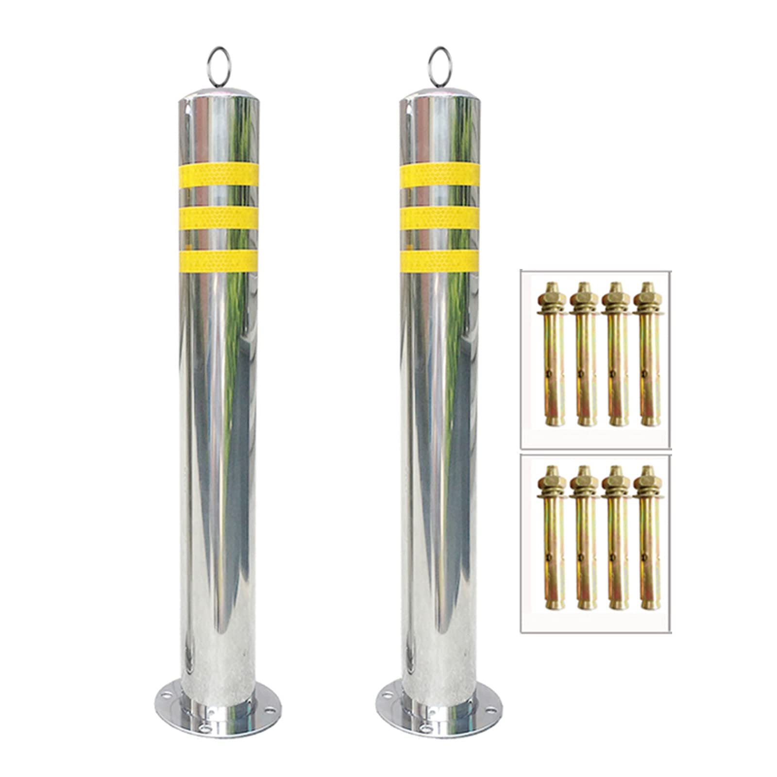 WDSOPK Driveway Safety Bollards, Parking Anti-Collision Columns Bollard Post with Hanging Rings, Reflective Tape Function, 2pcs