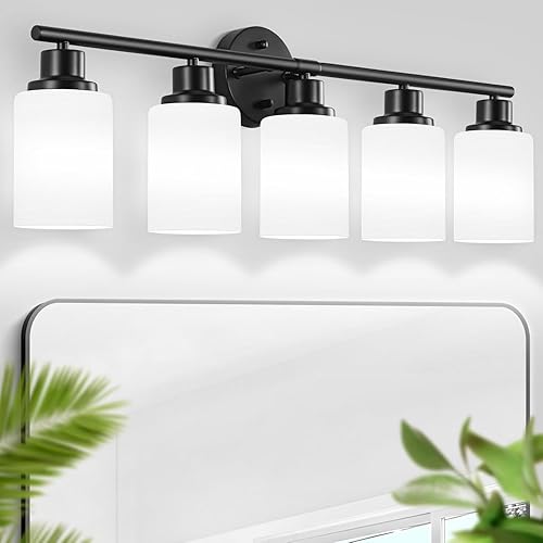 Miniatura 34 de Luces de Tocador de Níquel Cepillado de 4 Luces para Espejo, Accesorios de Iluminación de Baño con Pantalla de Vidrio Blanco Lechoso Texturizado,
