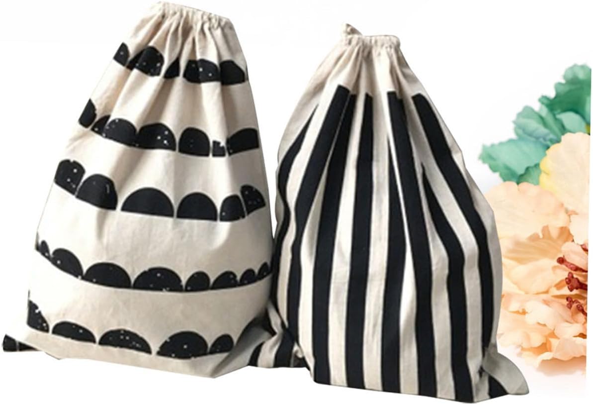 2pcs Washable Cotton Drawstring Bags Diaper Tote Bag for Toiletries Wet Dry for Travel Organize Boys and Girls Toys Shoes Magazines (semicircle Stripe)