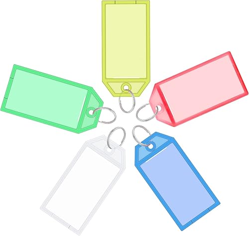 ZenTiky Etiquetas de plástico para llaves, 50 etiquetas para llaves con anillo y ventana de etiquetas, identificadores de llaves para nombre,