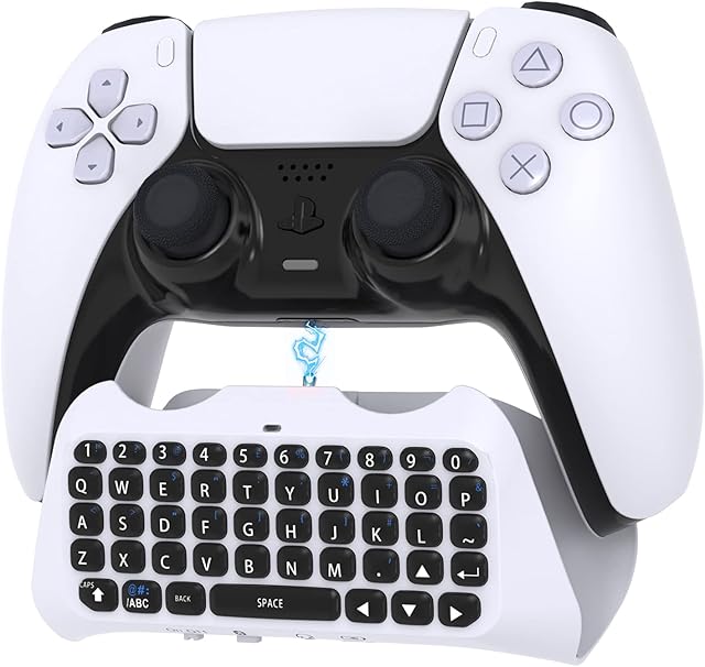 FastSnail Wireless Keyboard Compatible with PS5 Controller, Mini Digital Gamepad Keyboard with Headset and Audio Jack, for QWERTY Keyboard