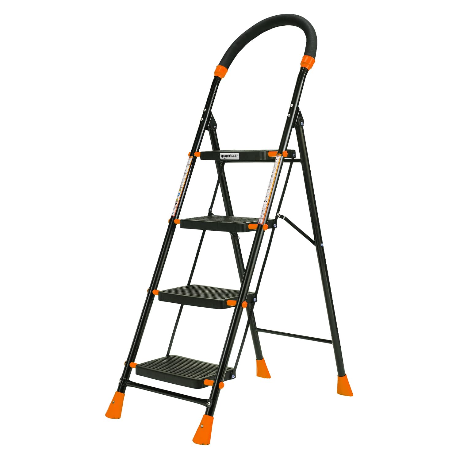 Amazon Basics Curvo-Foldable Step Ladder, Ribbed Steps, Knee Guard, Non-Marring PVC Shoes, 4 Steps (Black & Orange)-image-9