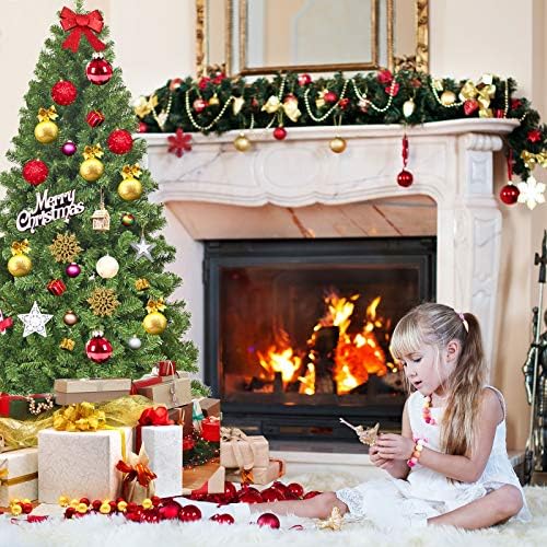 GYMAX 6ft Christmas Tree, Premium PVC Hinged Artificial Trees with Metal Stand, Xmas Holiday Home Decoration for Indoor and Outdoor