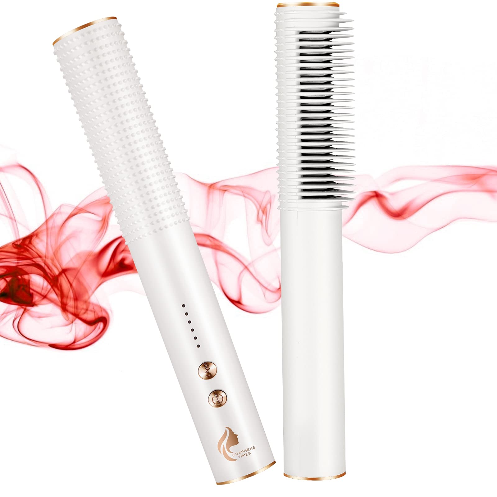 Hair Straightener Brush, 2-in-1 Straightening Brush with Anti-Scald, 20min Auto-Off, 5 Temp Settings Ceramic Straightening Brush, Fast Heating PTC Hot Brush Straightening Comb for Women Styling