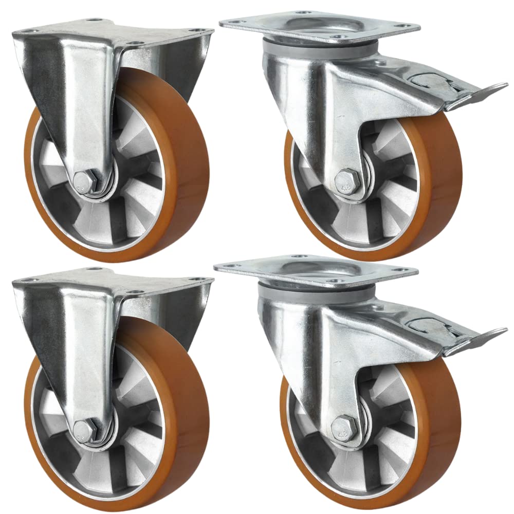 Schwerlastrollen 160 mm Set: 2 Bockrollen & 2 Lenkrollen mit Feststeller