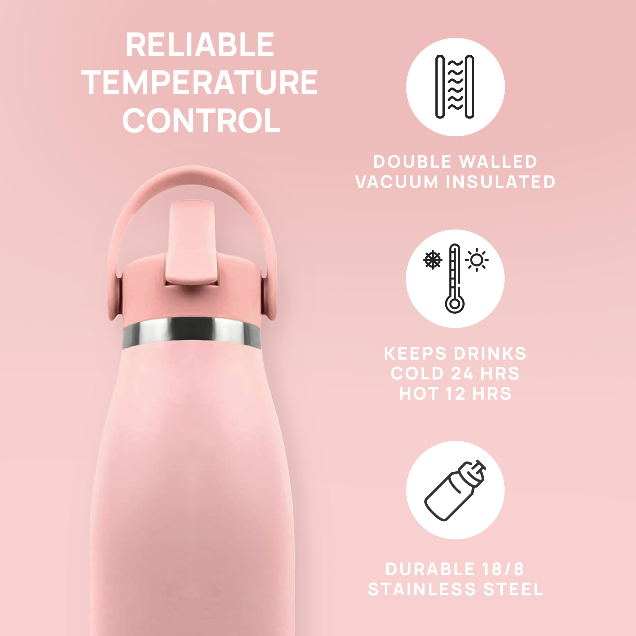 Positive Bottle® Insulated Stainless Steel Water Bottle 500ml/17oz, Rose Quartz, 500 ml - Image 4