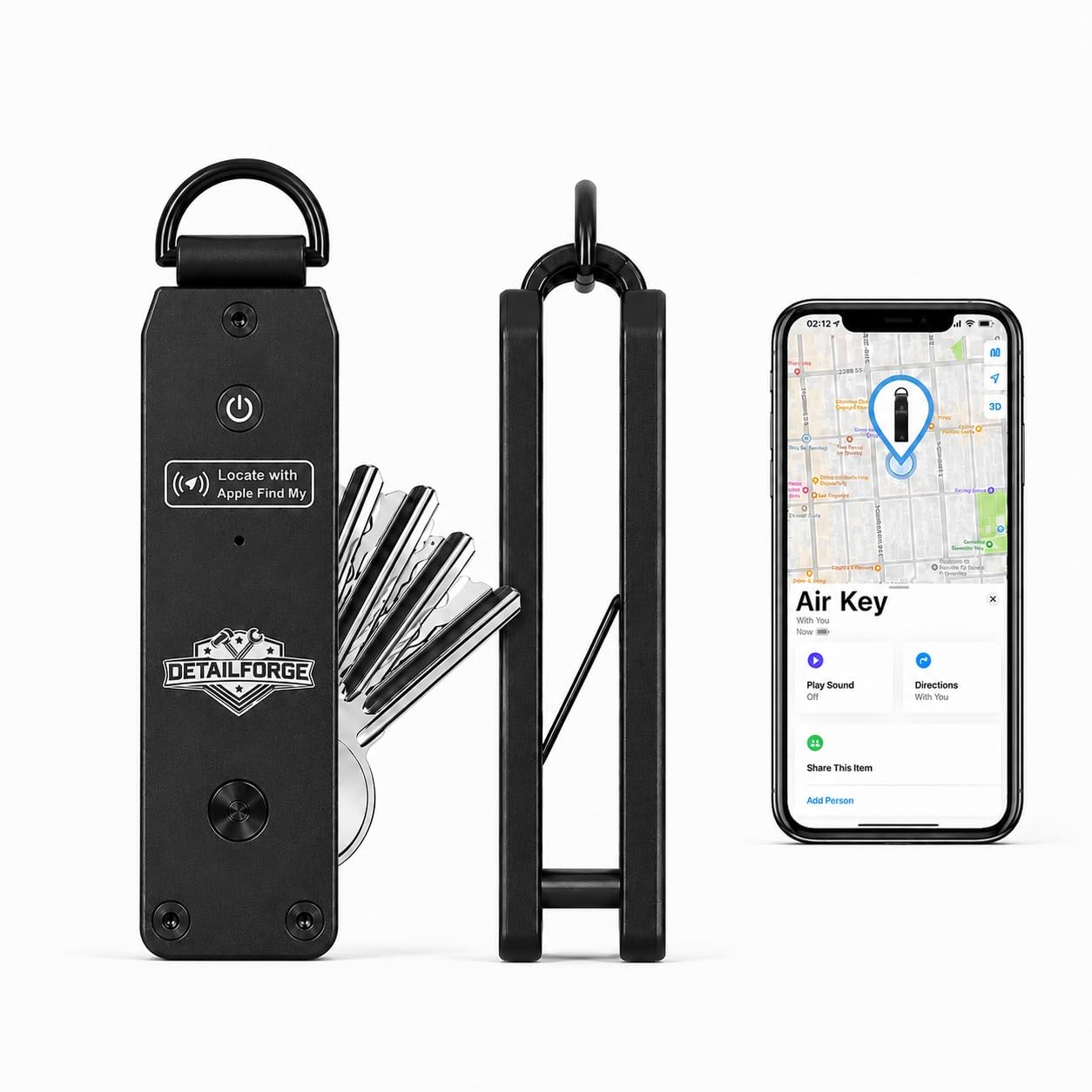 Air Key Schlüssel-Organizer für bis zu 4 Schlüssel, kompatibel mit Apple Find My, mit Bluetooth-Suchfunktion und akustischem Signal (Black)