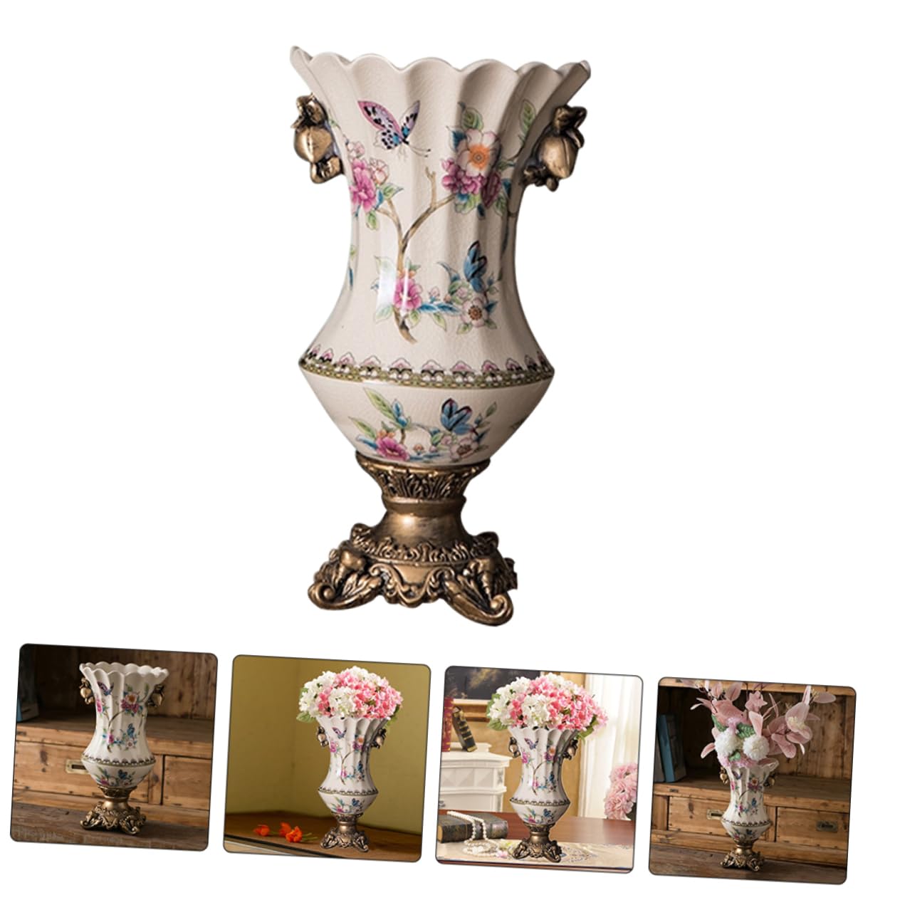 Retro Keramik Blumenvase für Trockenblumen, Weiß, Schlicht