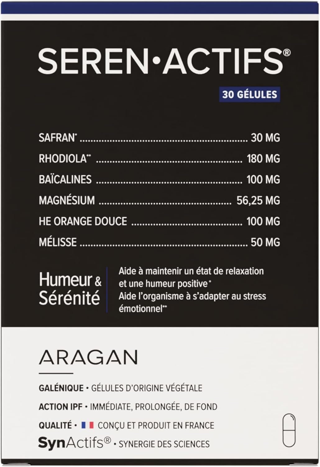 Serenactif Anti-Stress Supplement Magnesium, Rhodiola, Melisse, Saffron – Aragan – 30 Capsules
