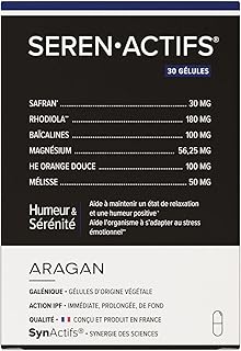 Serenactifs - Complement Alimentaire Anti Stress - Magnesium, Rhodiola, Melisse, Safran - Aragan - 30 Gélules