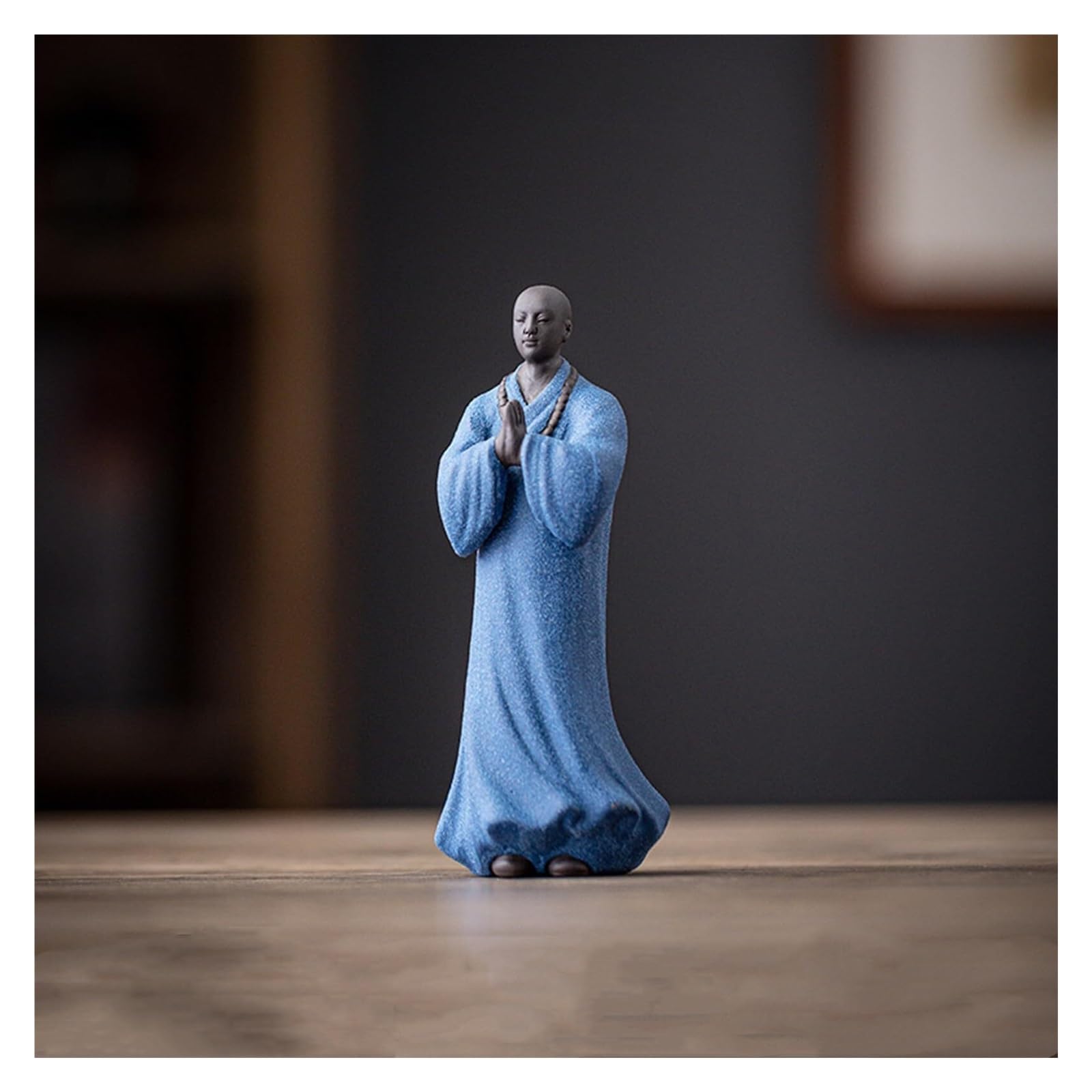 TSKIQQLQ Shelf Decor Chinese Baby Buddha Monk Statue Purple Sand Meditation Little Zen Figure Office Decorations For Work(Blue)