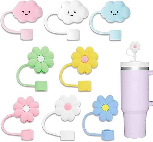 Stanley - 8 fundas para popote de silicona de 0.4 pulgadas de diámetro, para vaso Stanley de 30 y 40 onzas, tapas para popote en forma de flor y