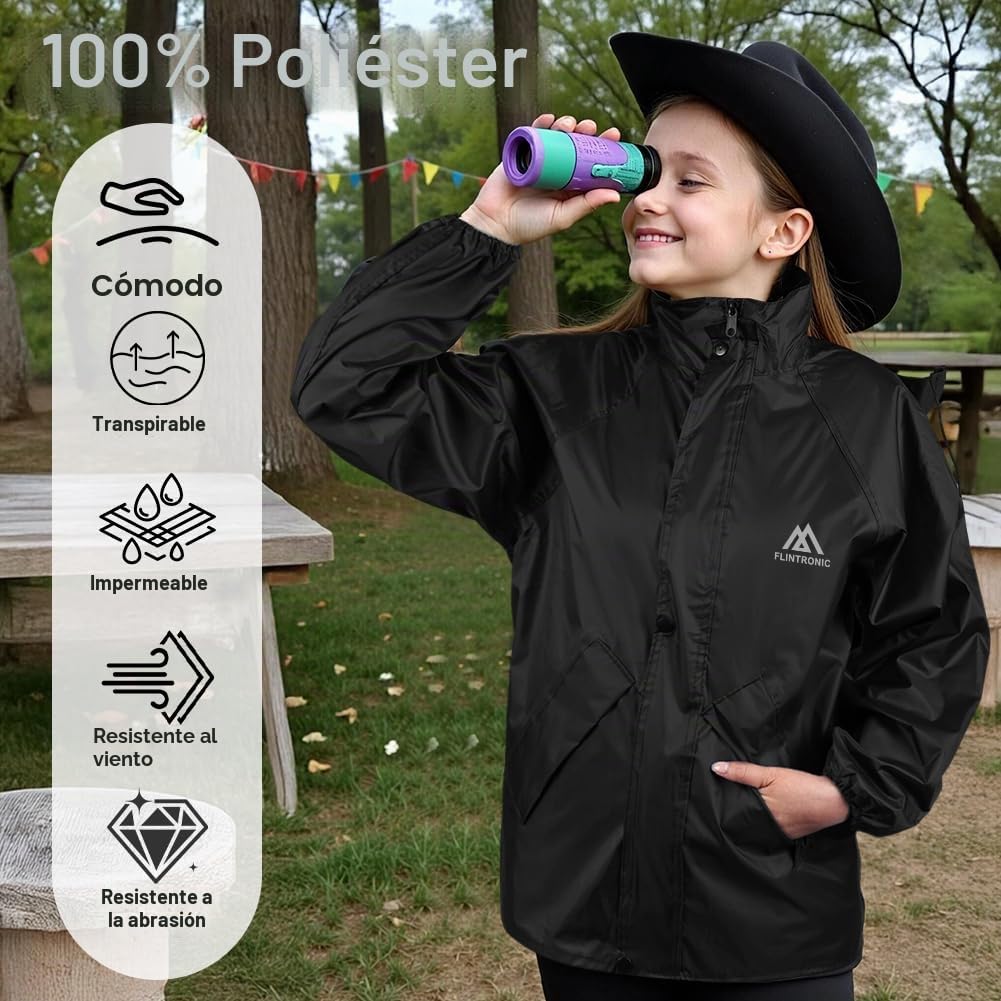flintronic Chaqueta Para Niños, Chubasquero Impermeable Con Capucha, Cortavientos Niño Niña, Chaqueta Outdoor Running con Estuche