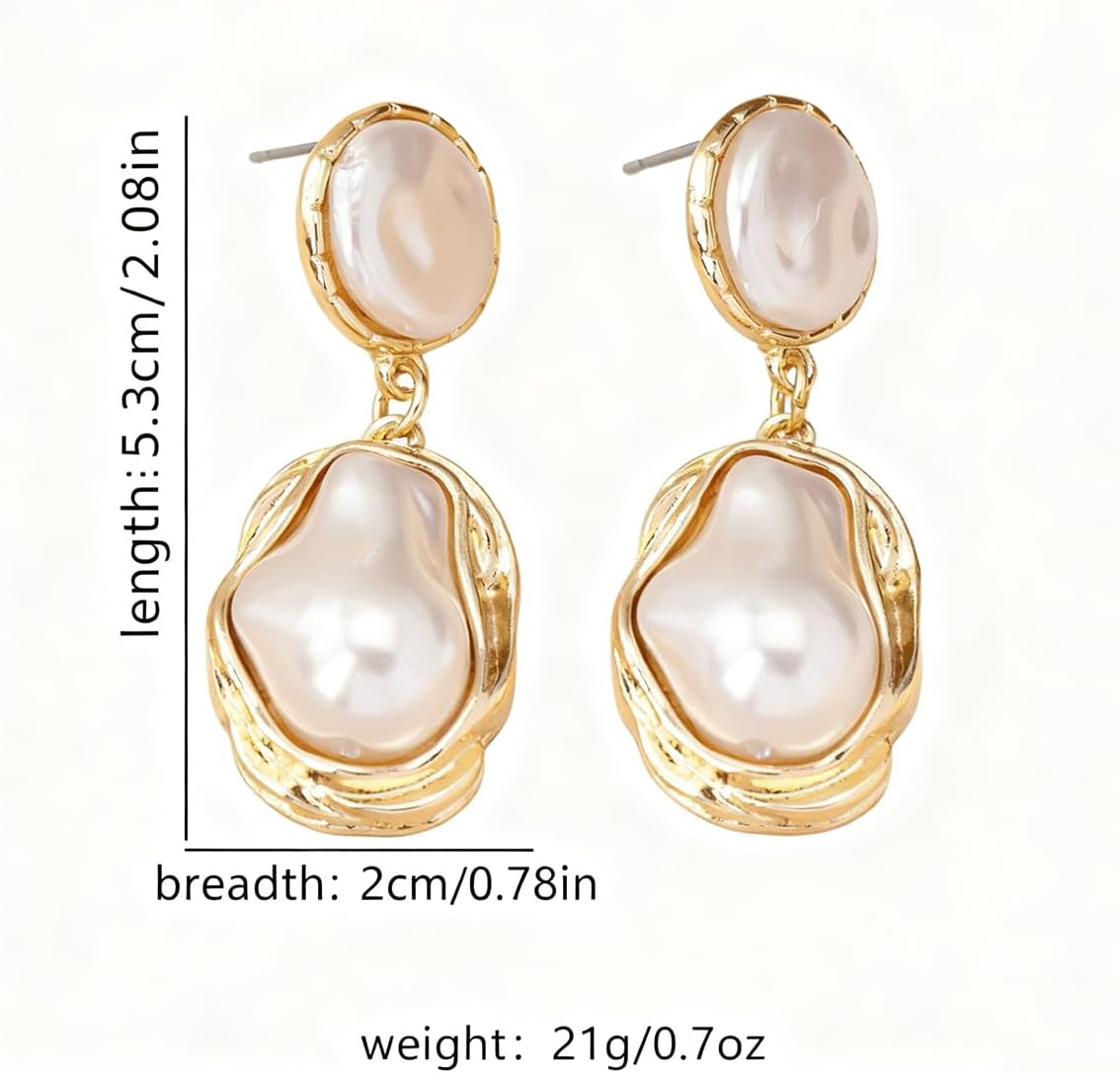 Gold Large Baroque Pearl Dangle Drop Earrings Vintage Golden Pearl Wedding Earrings for Brides Elegant Prom Earrings for Women Big Statement Earrings Wedding Accessories for women - Image 5