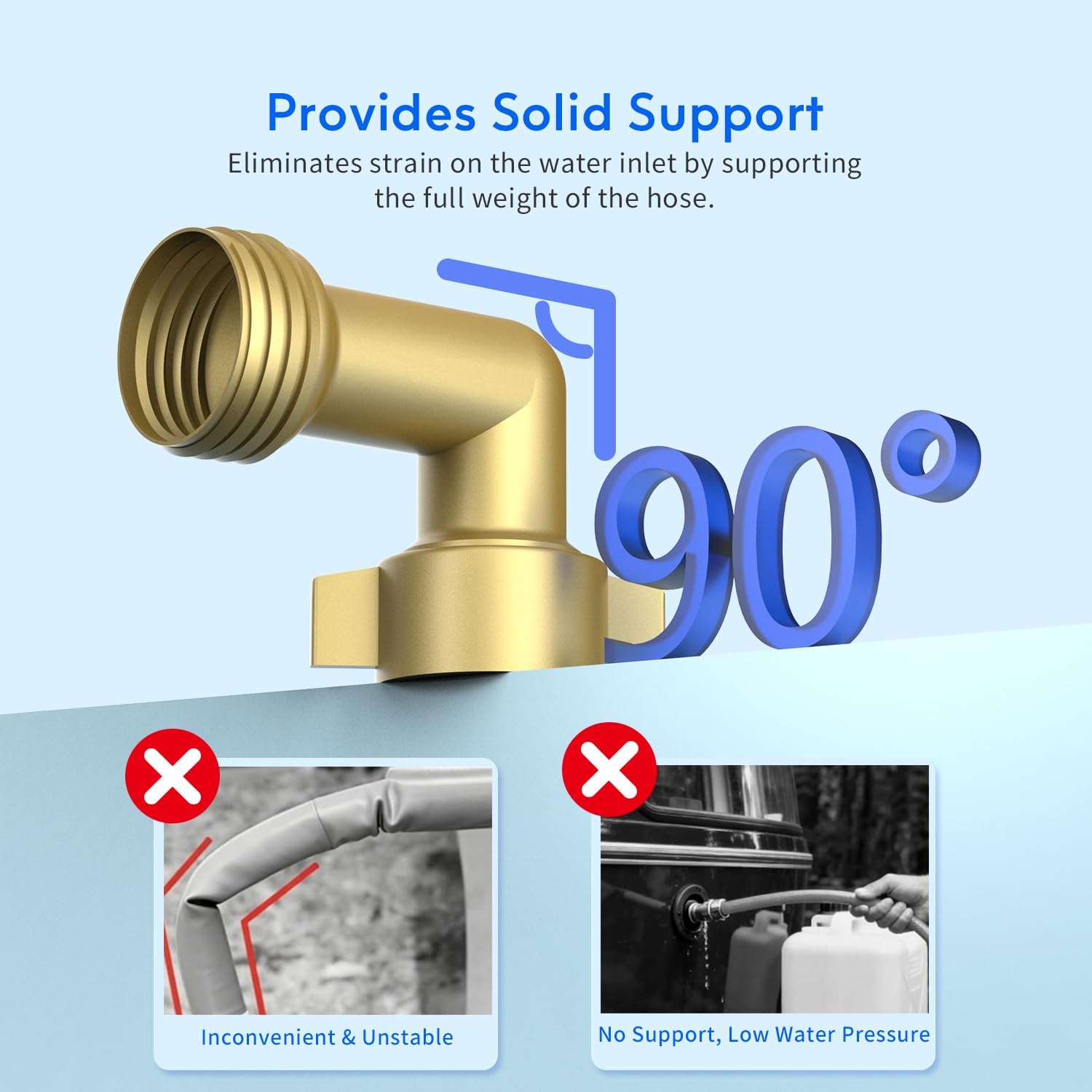 Lifefilter RV Inline Water Filter with Solid Brass 90 Degree Hose Elbow, Eliminates Stress and Strain On RV Water Intake Hose Fittings(4 Pack)