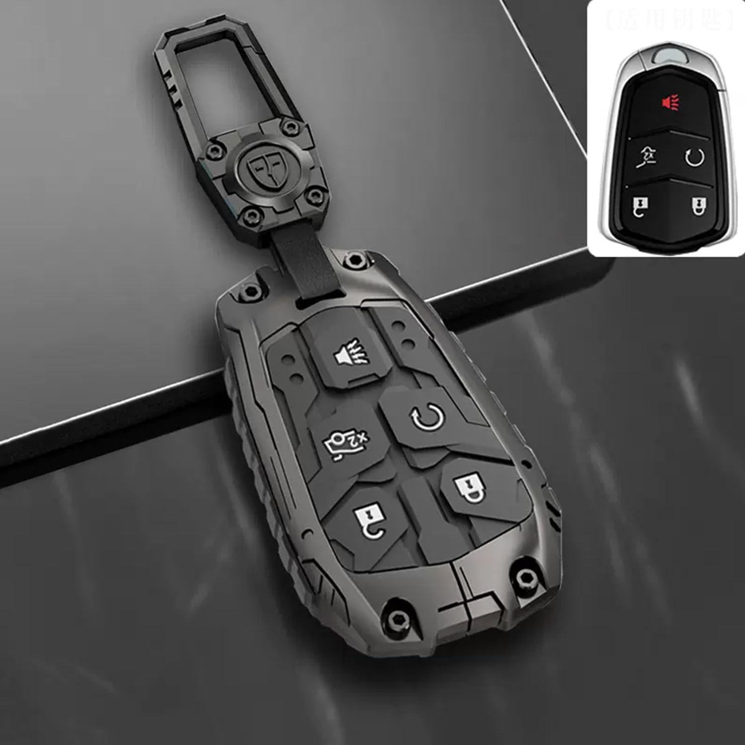 Heavy Metal Key Fob Cover Case Protector for Cadillac Compatible with 2015-2019 Escalade CTS SRX XT5 ATS STS CT6 XTS XT4 Smart Remote Key Shell Accessories