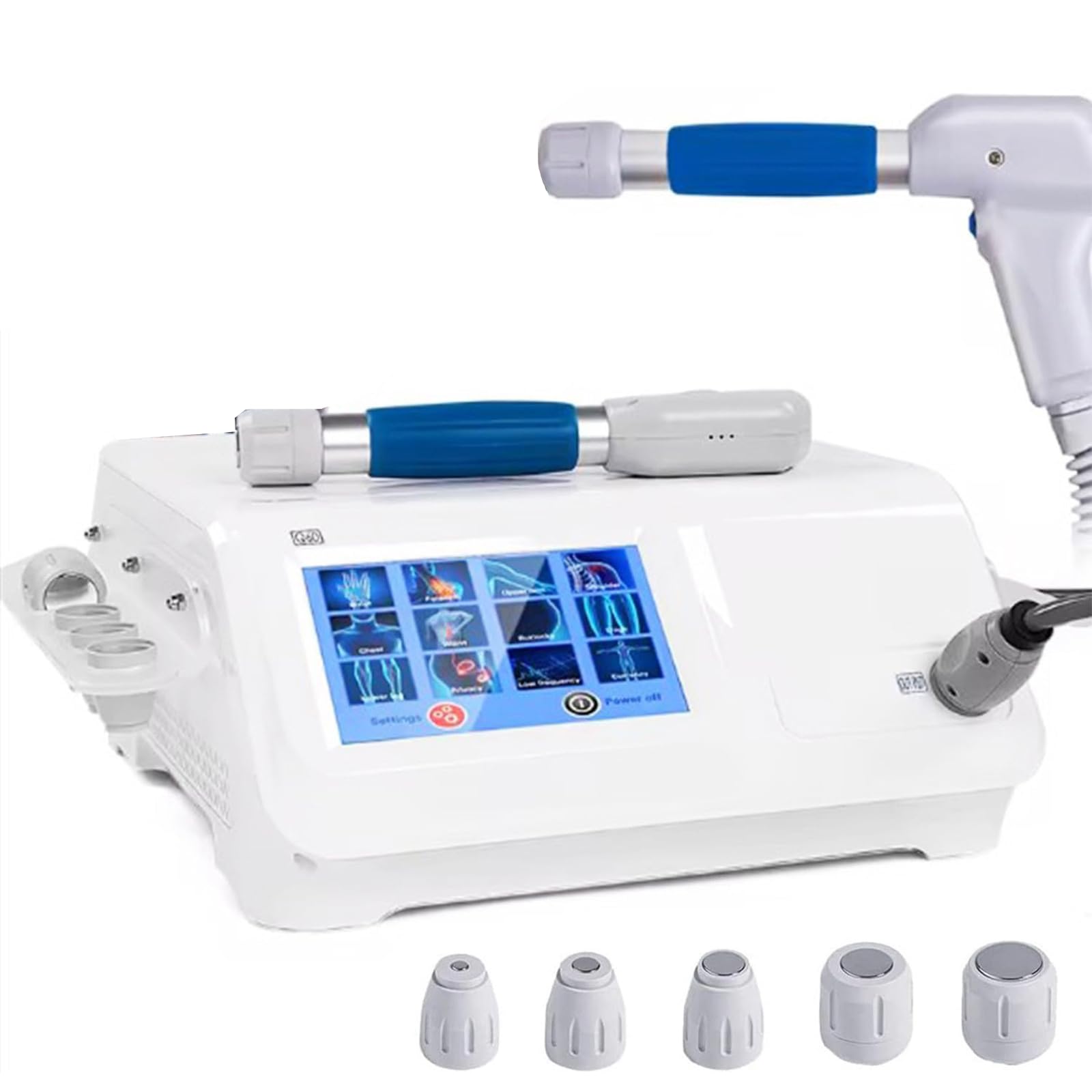 Máquina De Terapia Ondas Choque,Instrumento De Fisioterapia,Ed Ajustable De Energía Masajeadores Eléctricos para Aliviar El Dolor,12 Modos,con 5 Cabezales De Masaje Y Pantalla HD