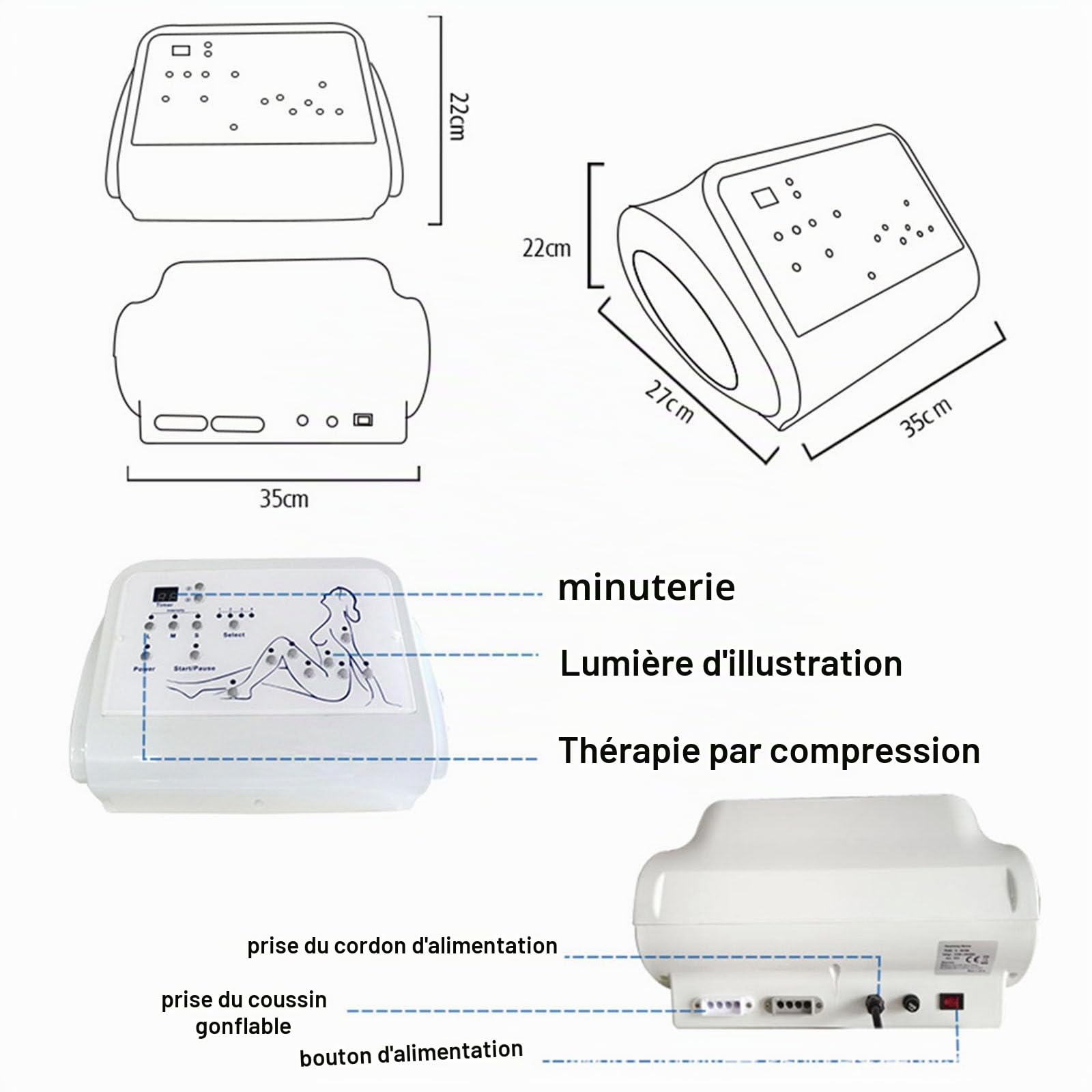 électrique Tout Le Corps Pressothérapie Massage, Appareil Massage Drainage Lymphatique, Perte De Poids Masseur Pour Différentes Parties Du Corps, Y Compris Jambes, Pieds, Taille Et Bras