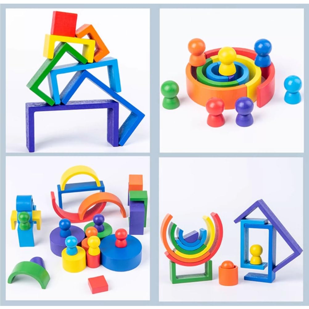 Ensemble de Blocs de Construction Arc-en-Ciel en Bois Montessori