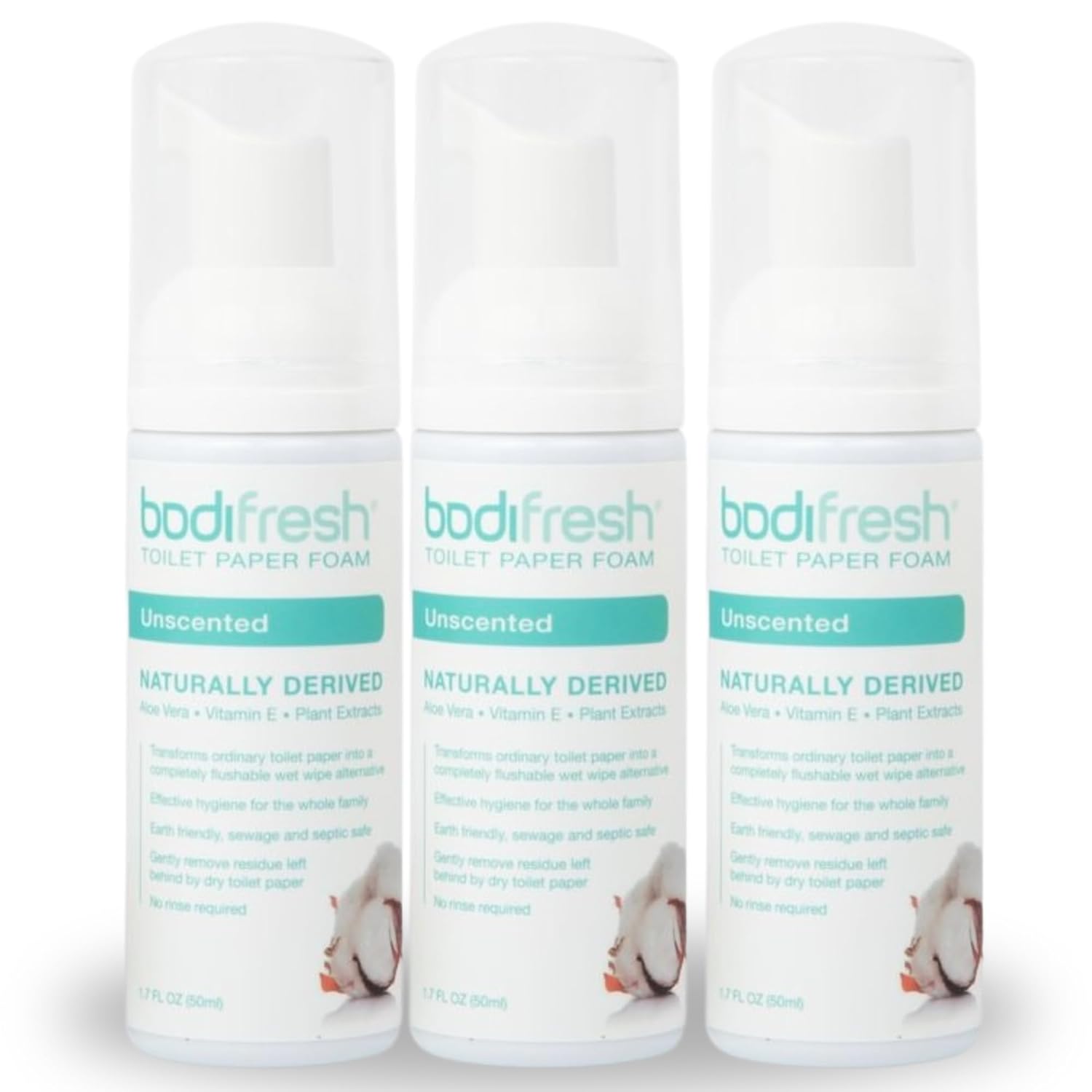 Toilet Paper Foam, Liquid Wet Wipe | Plant-Based, Eco Friendly Flushable Wet Wipe Alternative with Aloe & Vitamin E (1.7 Fl Oz (Pack of 3), Unscented)