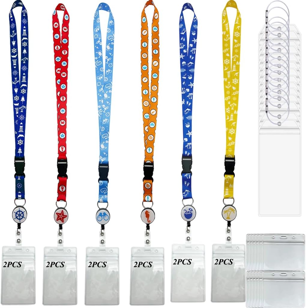 DAYUMKOU 12 Pack Cruise Luggage Tags with Retractable Badge Reels, Cruise Lanyard for Ship Cards Including Vertical Horizontal Luggage Tag Holders for Ship Essentials Ticket Key Cards