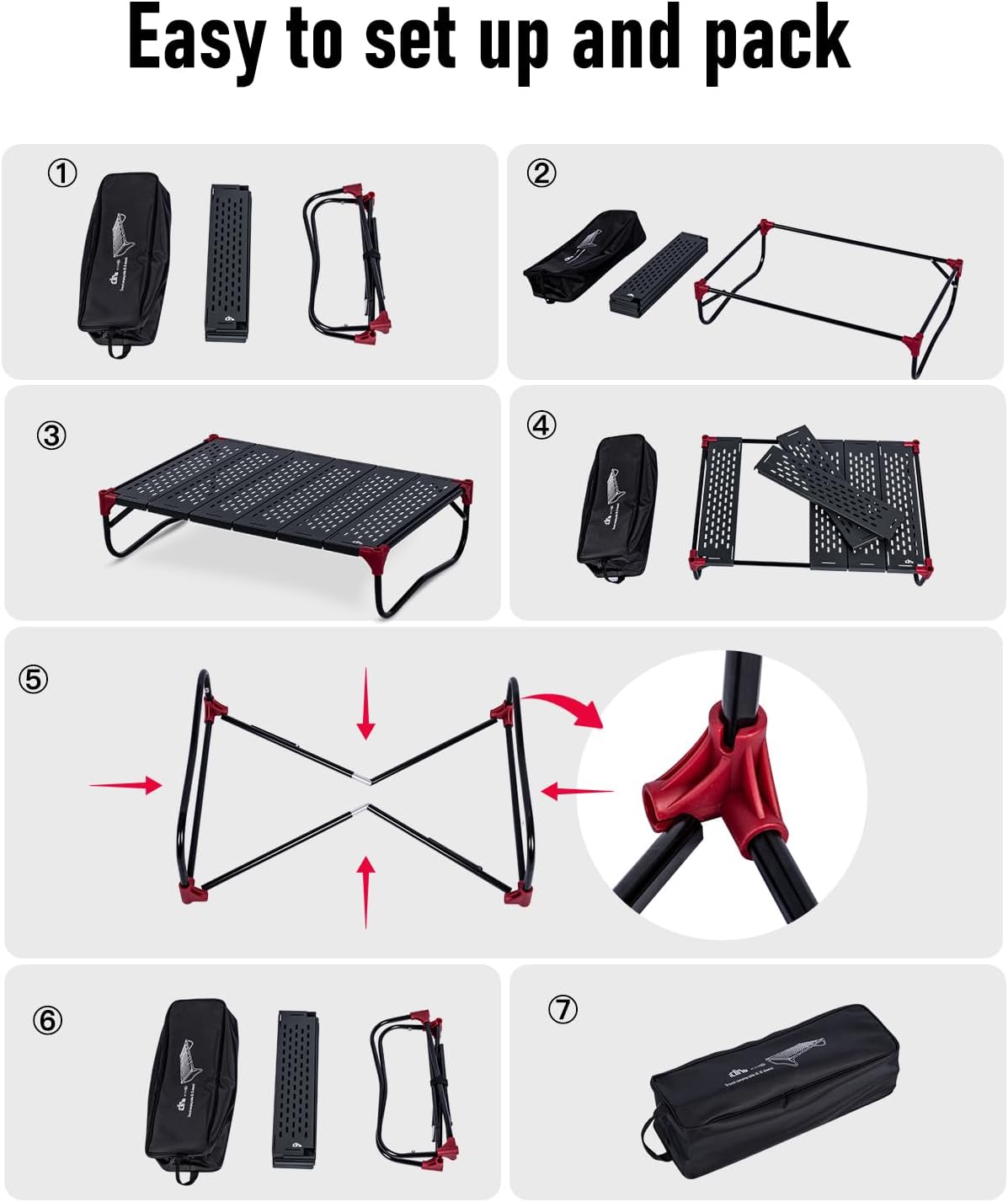 iClimb Extendable Folding Table Large Tabletop Area Ultralight Compact with Hollow Out Tabletop and Carry Bag for Camping Backpacking Beach Concert BBQ Party, Three Size (Black - XL, Low)