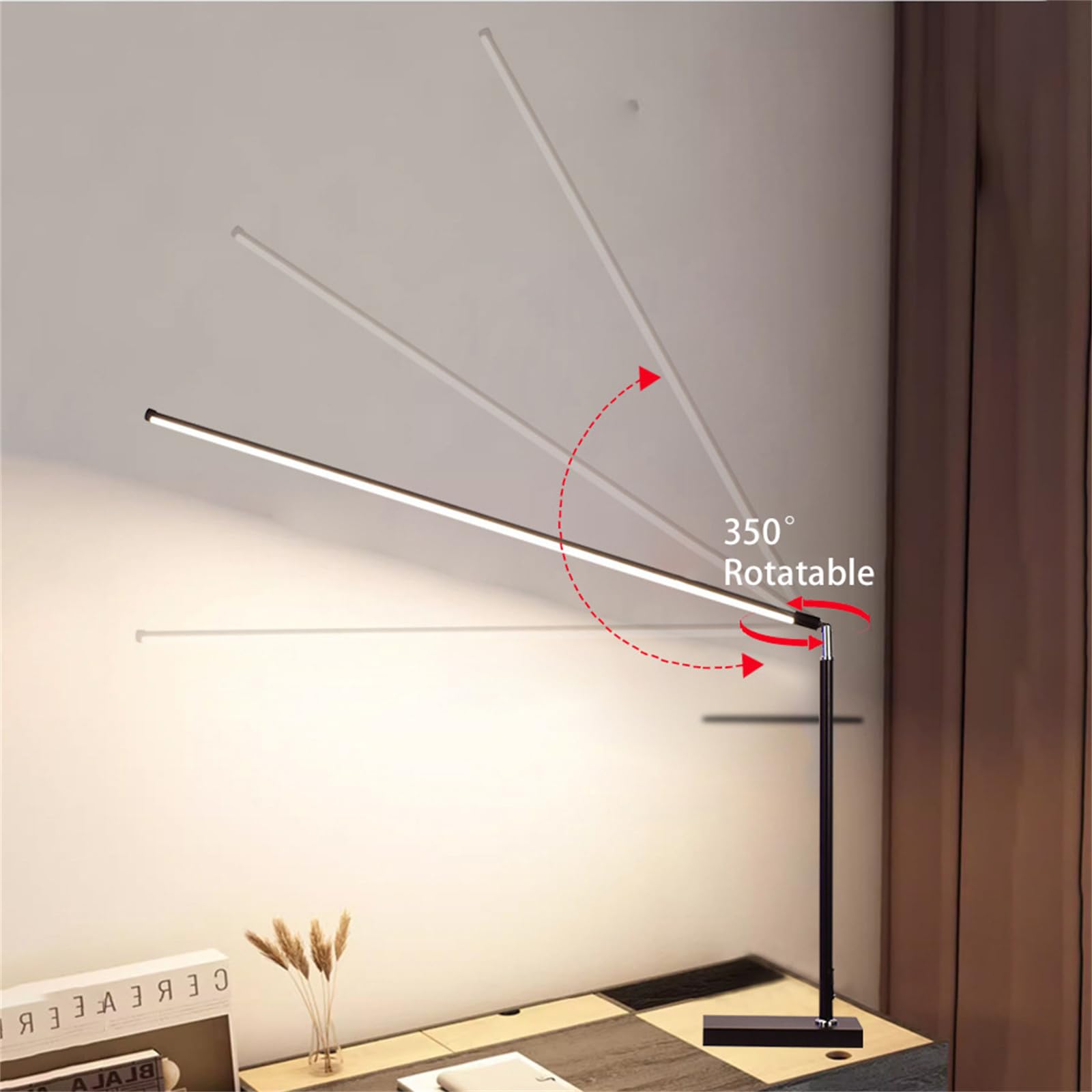 LED Schreibtischlampe Dimmbar mit Fernbedienung Tischlampe Einziehbar Metall mit Stecker & Kabel Schalter Leselampe Moderne 350° Drehbar Langarm Stufenlos Dimmbar Tischbeleuchtung für Büro (Schwarz)