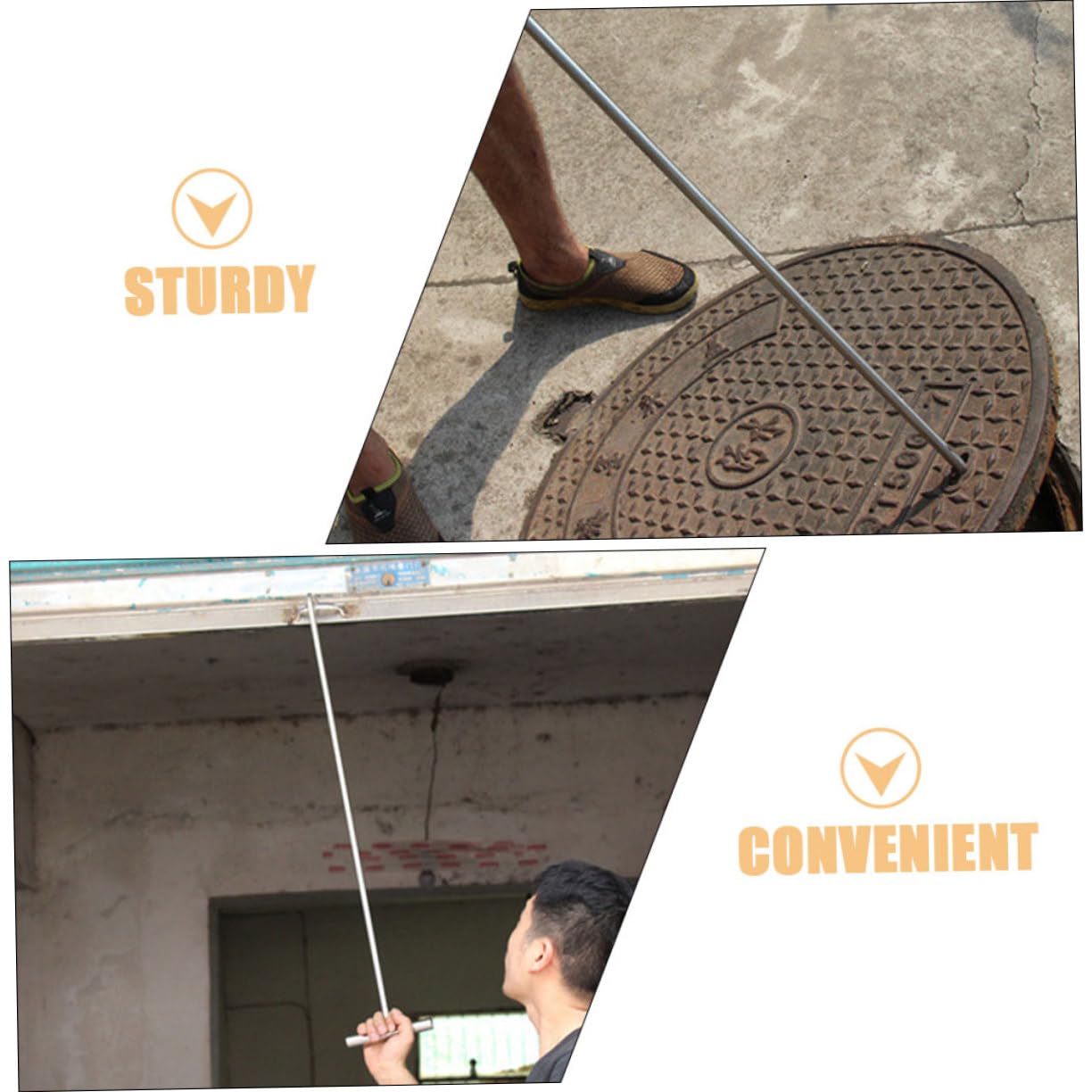 NAMOARLY Manhole Cover Hook Hooks Heavy Duty Manhole Hook Door Lifting Hook Lifter Hook Manhole Lifting Gadget Metal Manhole Cover Lifter Manhole Cover Lifting Hook Silver Stainless Steel