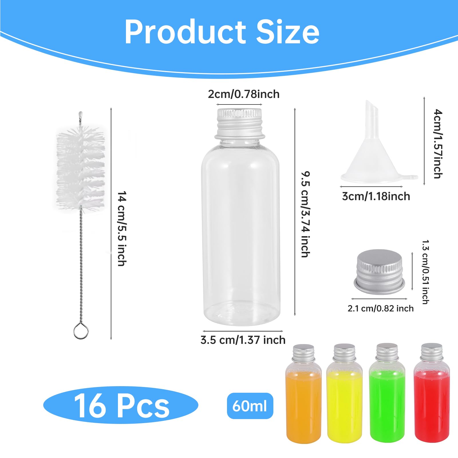 JOYSKY 60ml Small Shot Bottles with Lids 16PCS Mini Plastic Bottles Small Juice Bottle Reusable for Alcohol Juice - Image 2