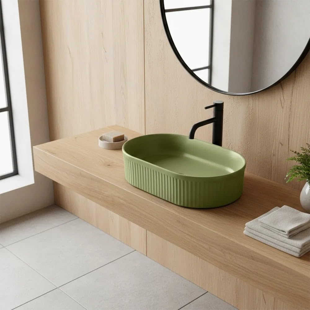 Rea - Lavabo da appoggio Vanda Pistachio Matt Ovale - Ceramiche Sanitarie - Verde - 49 x 31 x 13 cm