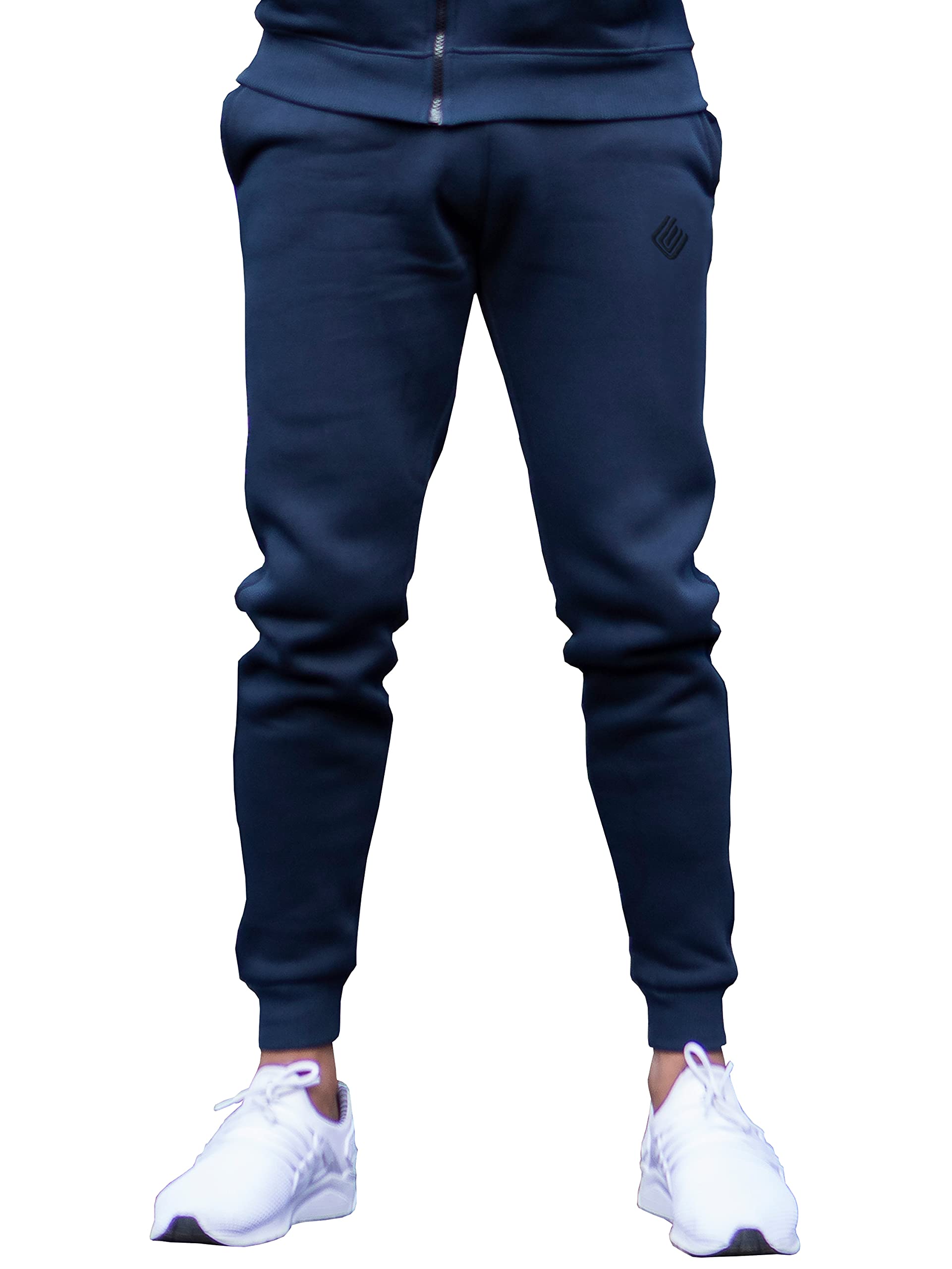 Ze Enzo Men's Navy Ezjg579 Slim Joggers Fleece Cuffed Jogging Bottoms Track Sweatpants Trousers M