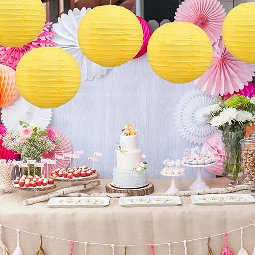 Miniatura 6 de BEISHIDA Faroles de papel redondos amarillos de 12 pulgadas, decorativos, colgantes, asiáticos, chinos, japoneses, lámpara para cumpleaños,