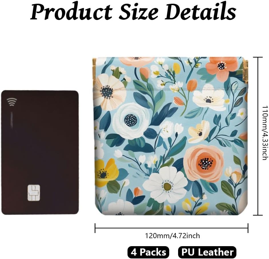 Peacoblue 4PCS Leather Squeeze Coin Purse for Women, Flower and Branch Waterproof & Durable Snap Closure Change Pouch Mini Money Wallet Bag for Daughter Wife Girl on Birthday Anniversary Best Gift - Image 2