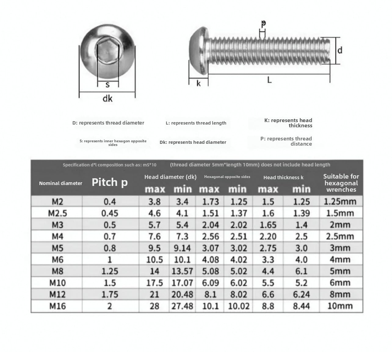 Titanium GR2 ISO7380 Hex Socket Bolts Button Head Screws M2 M2.5 M3 M4 M5 M6 (10,M3 x 16mm)