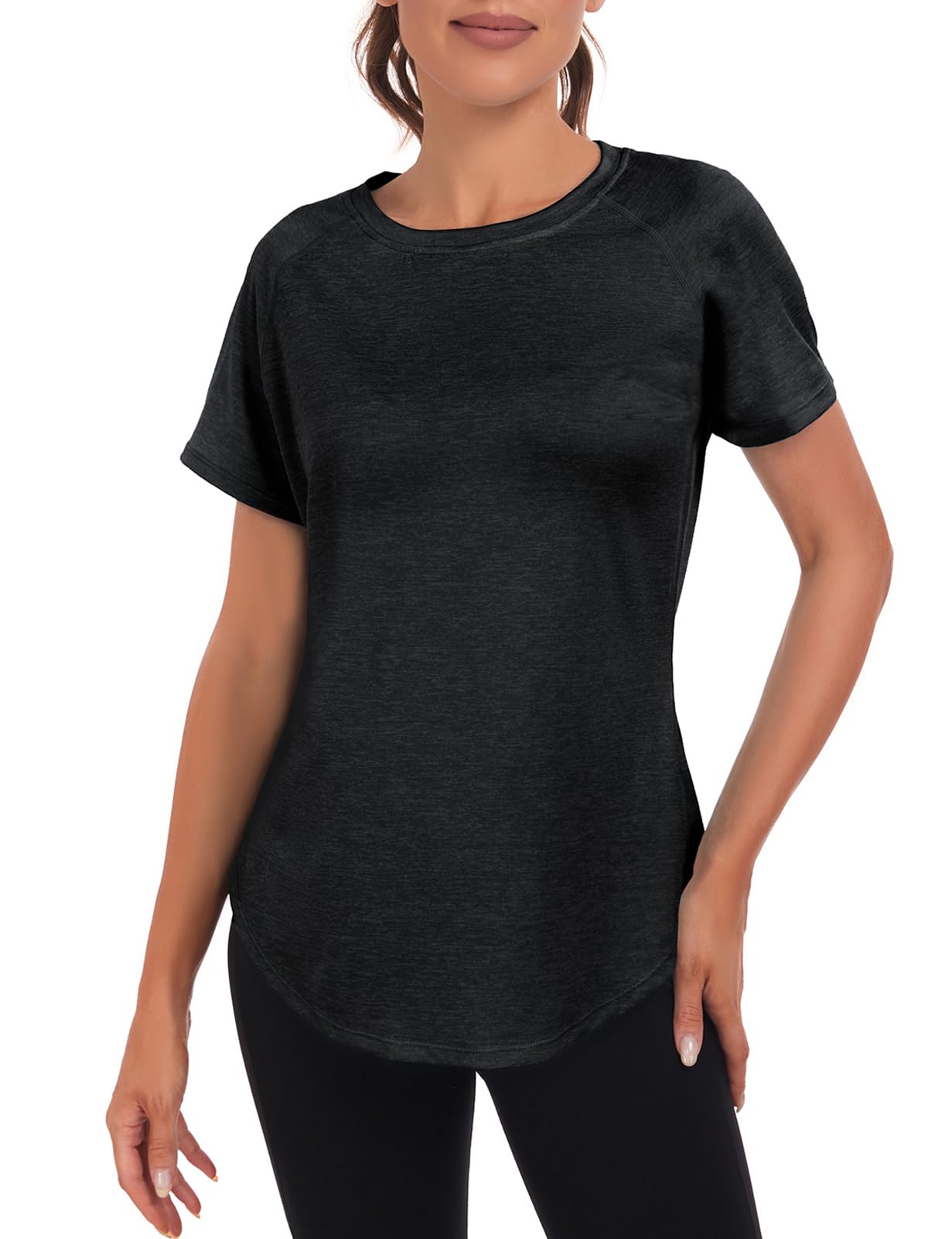 Beuwltpa Women's Long Workout Tops,Short Sleeve Dry-Fit Mesh Open Back Loose Fit Gym Athletic Running Shirts Exercise Tee Black