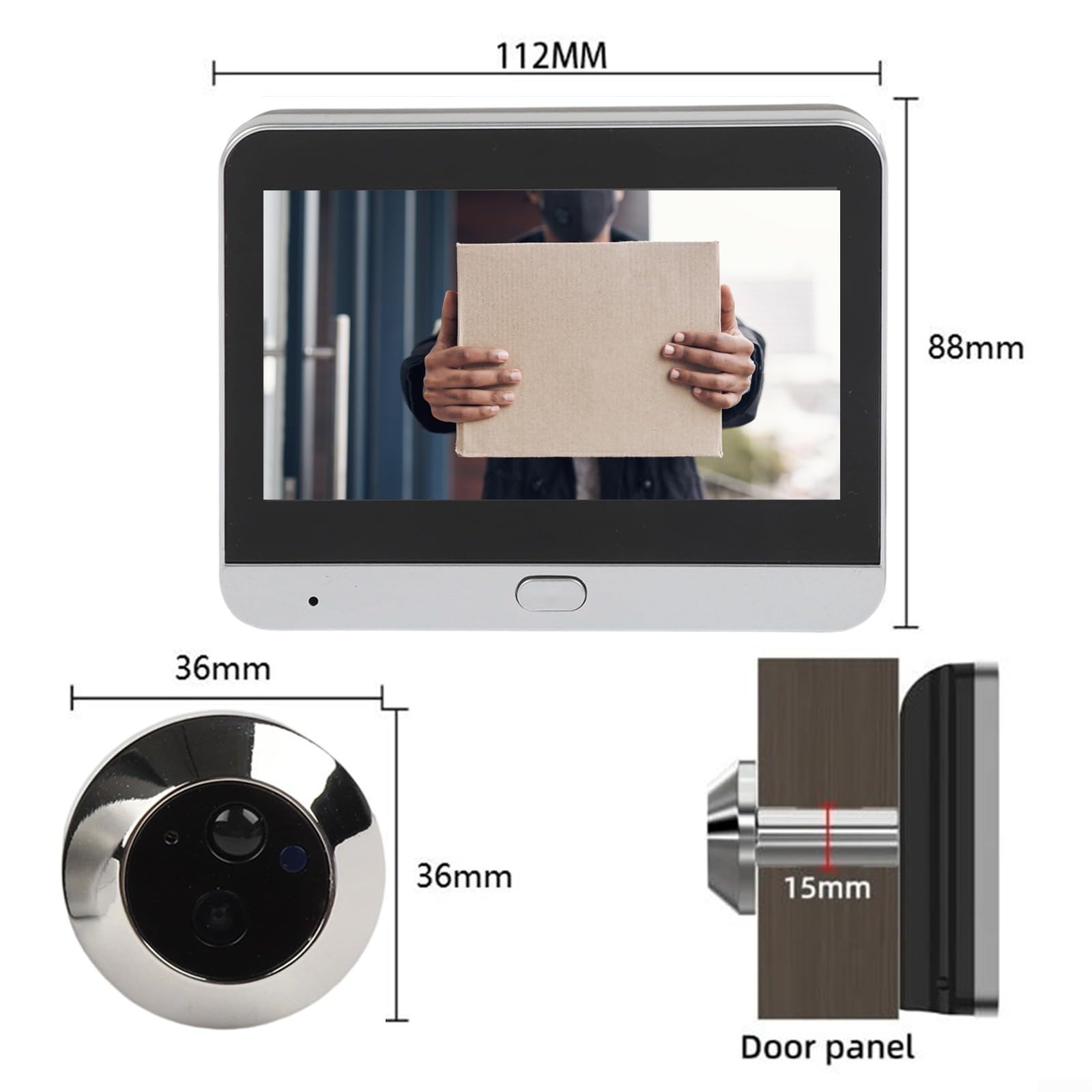 Monitor inteligente de puerta con resolución de 1080P y gran angular de 120°, LCD a color de 4.3 pulgadas, detección de movimiento PIR, cámara de mirilla de puerta con batería recargable