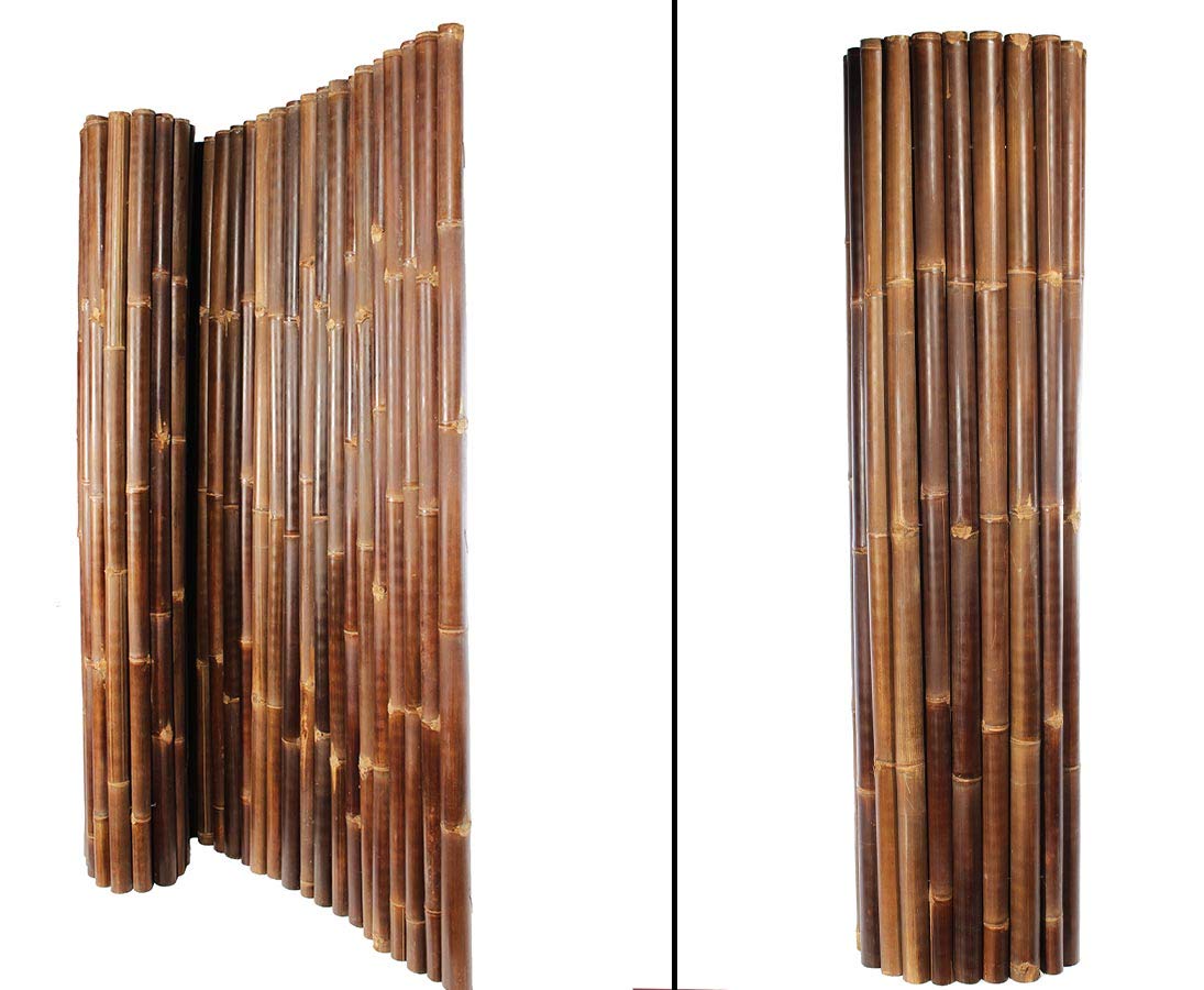 Sichtschutzmatte H200xL250cm mit 4-6cm aus schwarzen Wulung Bambusrohren - Bambusmatte Roll Bambus Matte Gartensichtschutz