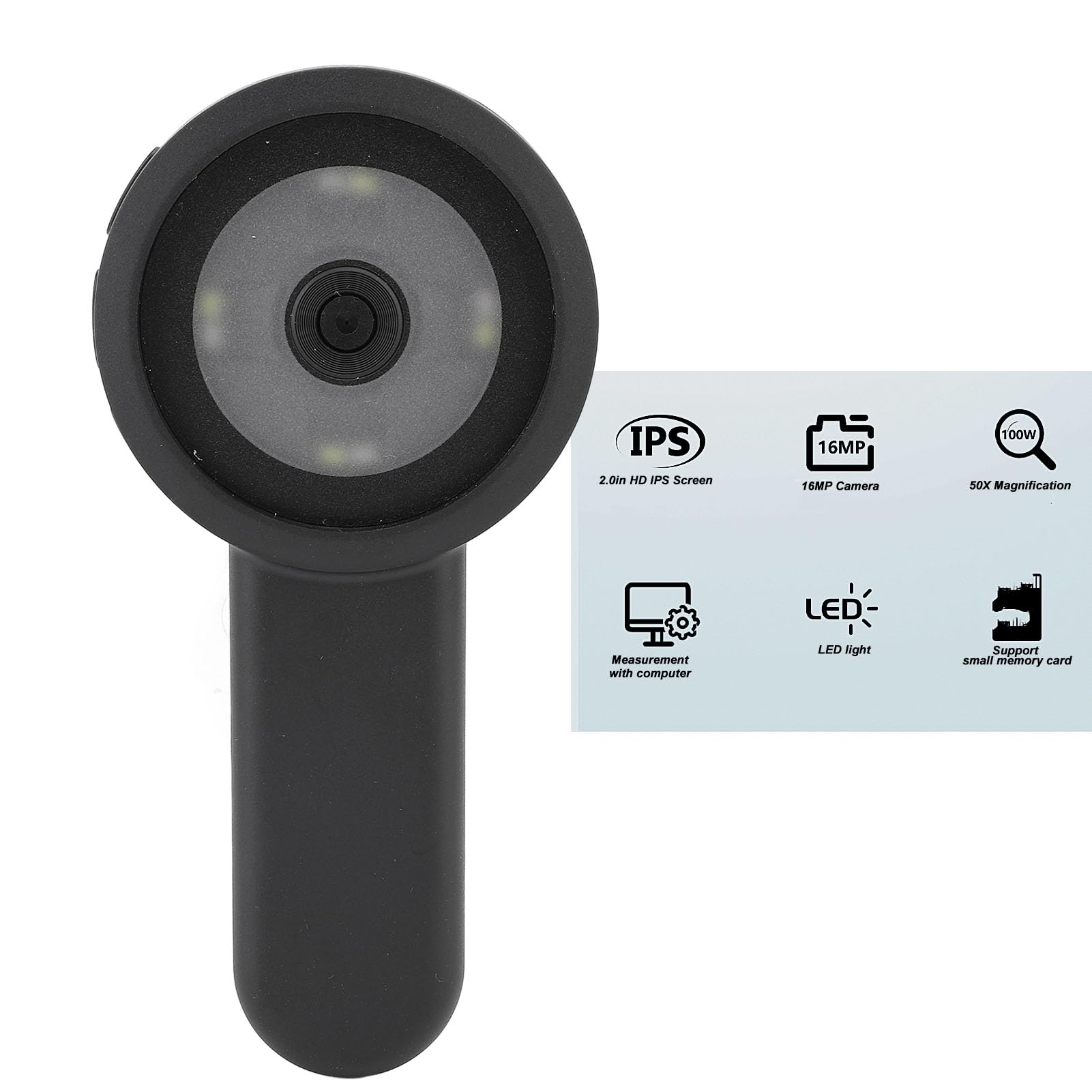 Lupa Digital, Lupa de Mano 50x con Cámara de 2 Pulgadas de 16 MP y Control de Software Compatible, Ayudas Visuales con Vistas de 178 Grados, Modo de Fuente de Luz Doble y (Black)