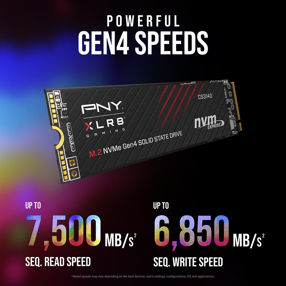 PNY XLR8 Gaming CS3140 4TB PCIe Gen4 SSD - Up to 7500/6850 MB/s, M.2 2280, 3D NAND - PS5/PC/Laptop Upgrade for Gamers, Creators, and Heavy-Duty Setups - Internal Solid-State Drive - M280CS3140-4TB-RB - Additional View