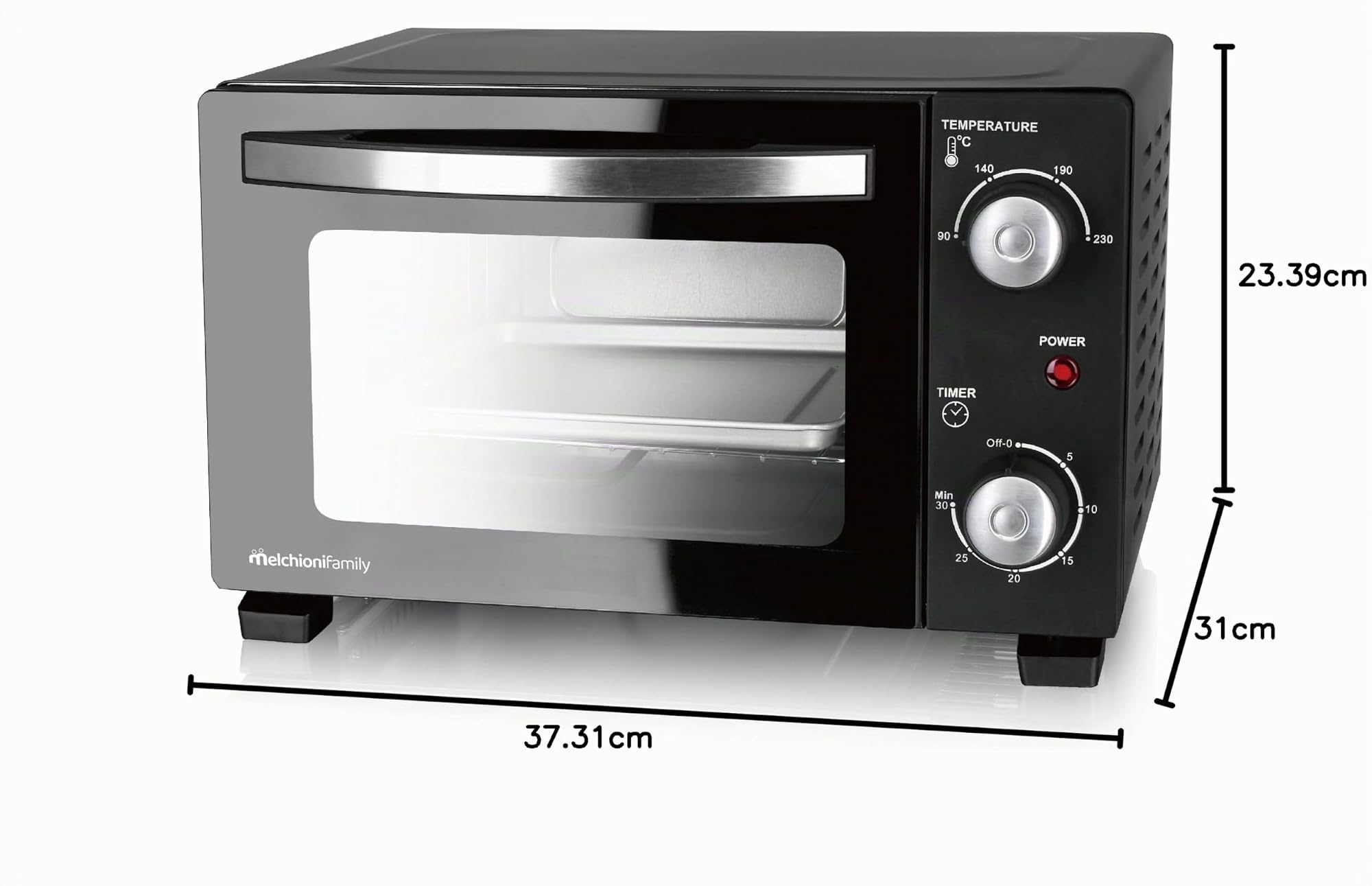 Melchioni Family | Elektro-Ofen Modell DEVIL 11 mit 11 Litern Kapazität, Temperatur einstellbar bis 230 °C, 30-Minuten-Timer, Farbe Schwarz