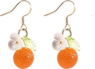 Handmade Czech Glass Fruit Beads Dangle Earrings - Orange Lemon Strawberry Bowtie Studs for Women