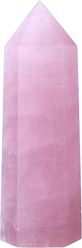 Runyangshi Varita grande de cristal curativo natural de cuarzo rosa de 4.72 a 5 pulgadas, torre de cristales de 6 facetas de un solo punto, piedras
